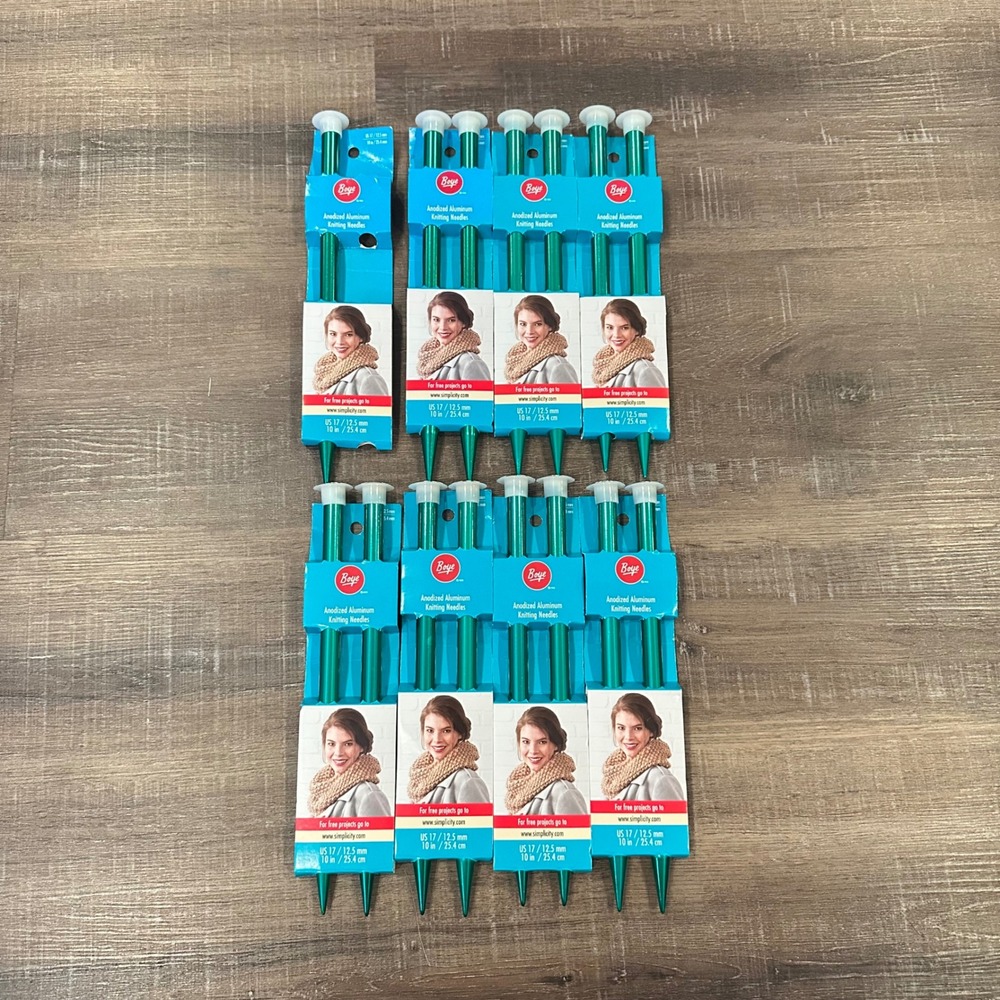 Boye Anodized Aluminum Knitting Needles US 17 12.5mm Green 10in Lot of 7 Pairs